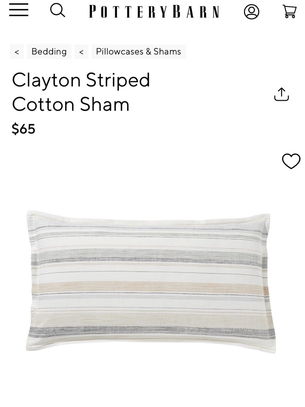 Pottery Barn set of 2 striped shams